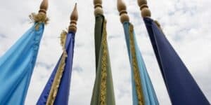 the tops of flag poles
