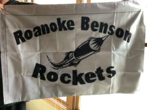 roanoke benson rockets flag with a rocket symbol in the middle